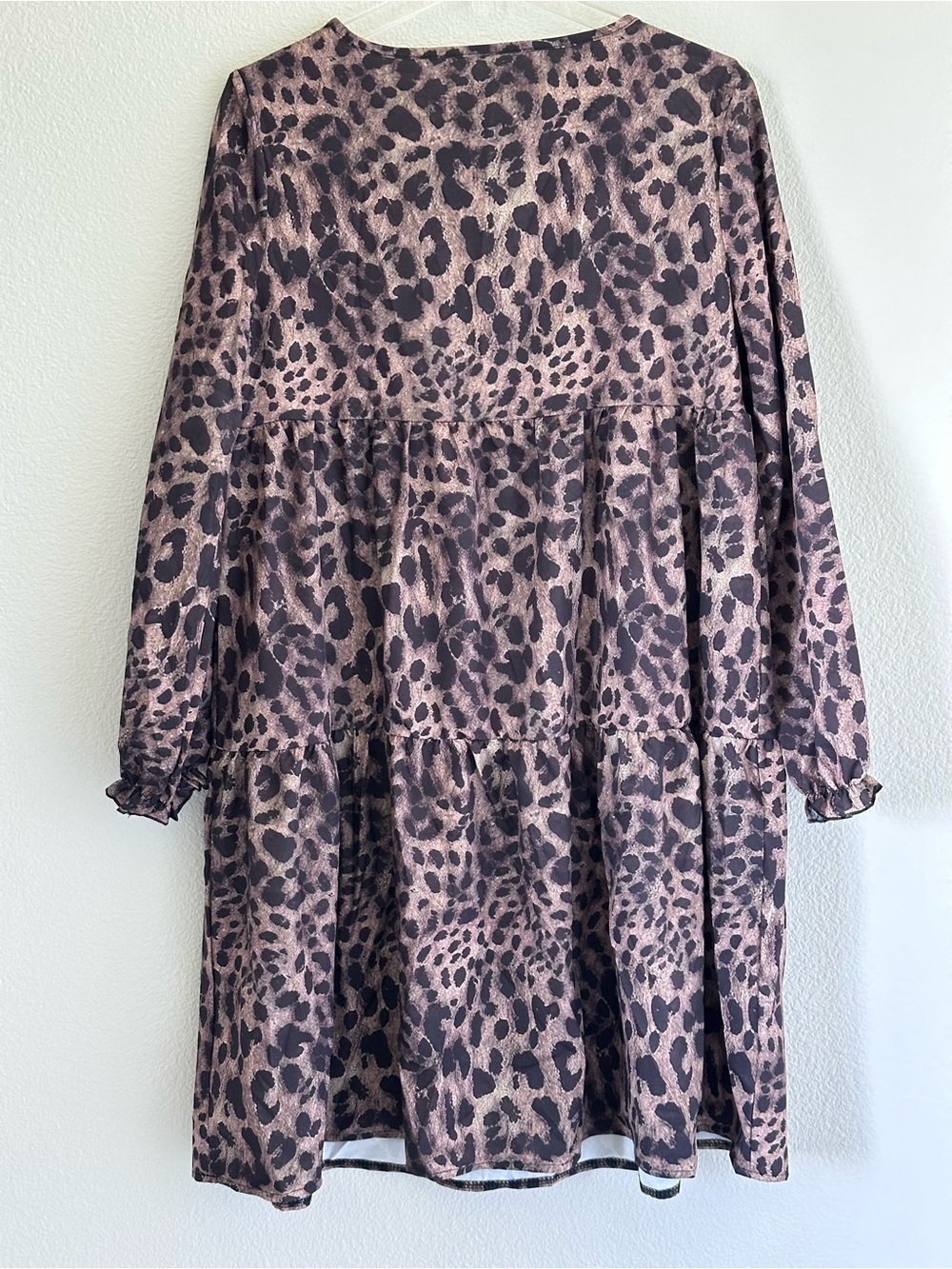 Leopard Print Long Sleeve Tiered Babydoll Dress Festival Cowgirl - Picture 2 of 3